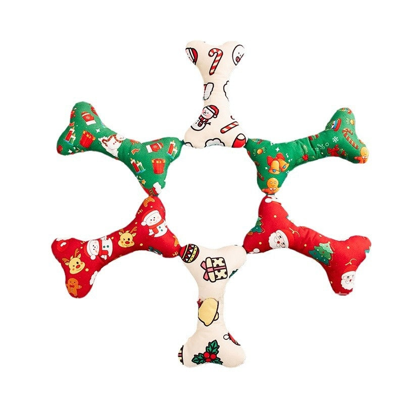 Christmas Plush Dog Chew Toy Bone Interactive Dental Care Pet Supplies