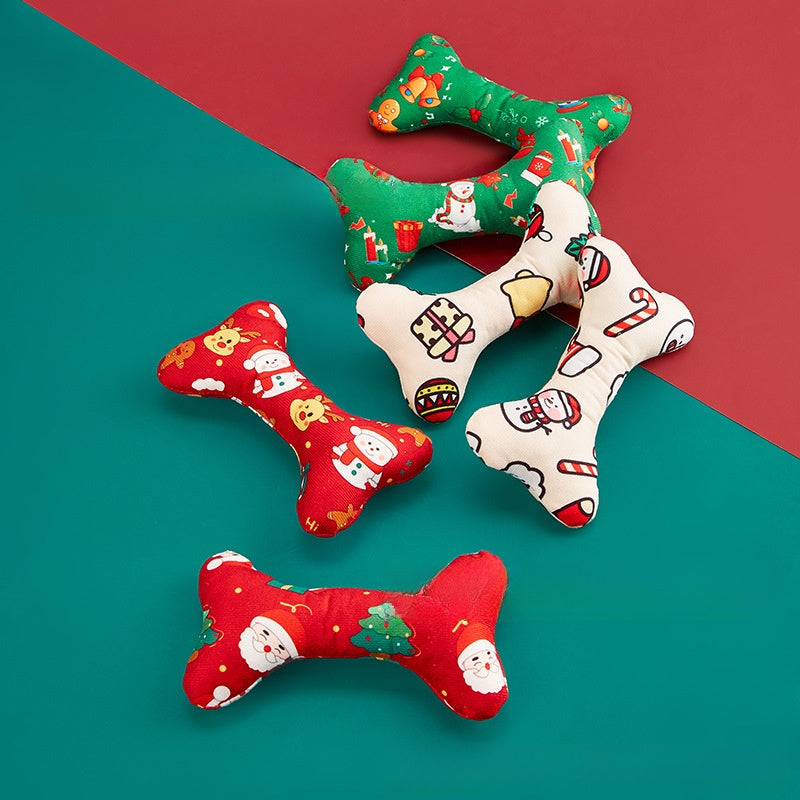 Christmas Plush Dog Chew Toy Bone Interactive Dental Care Pet Supplies